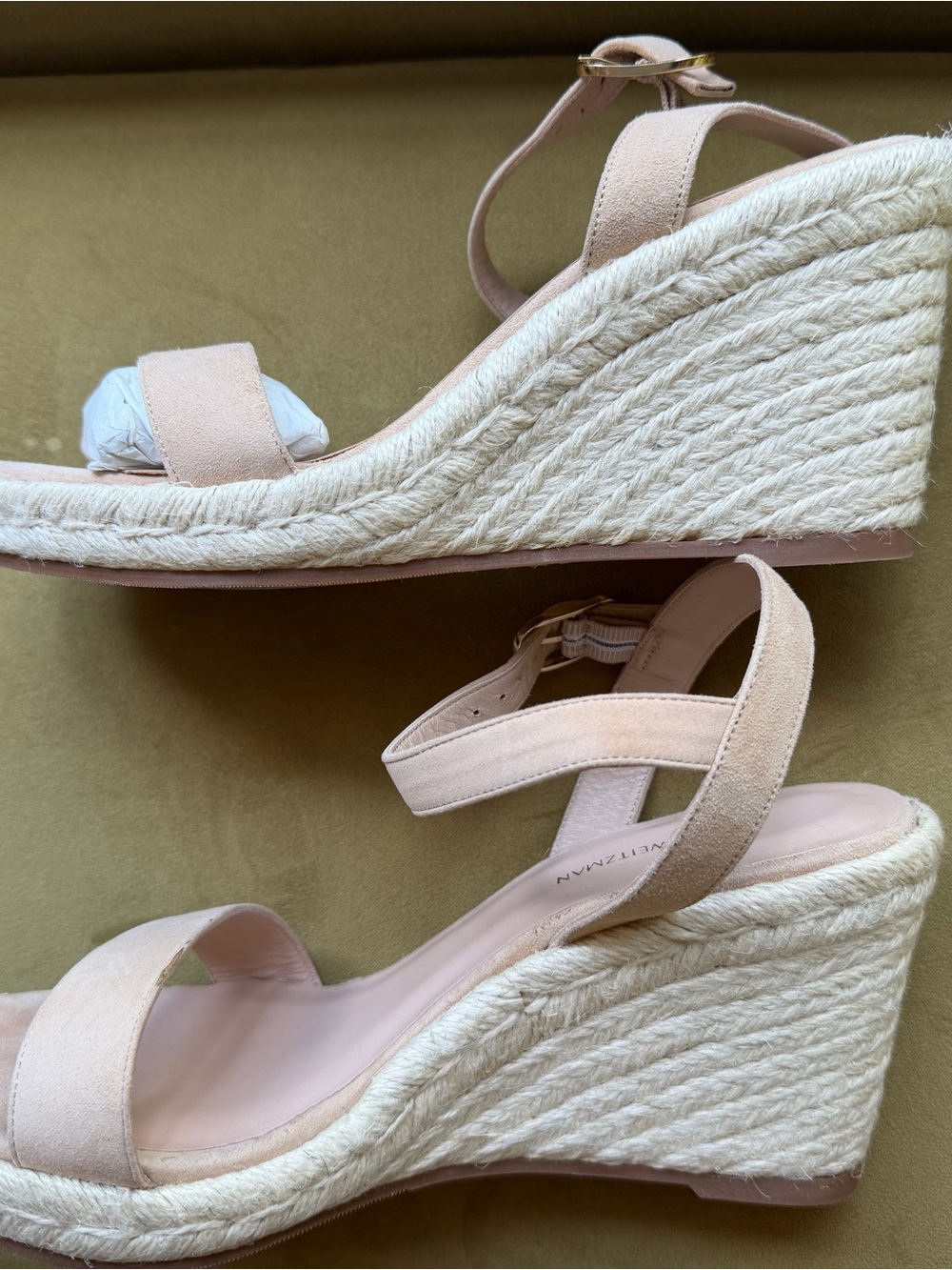 Stuart Weitzman Blush Suede Espadrille Wedge Sandals - Picture 6 of 10